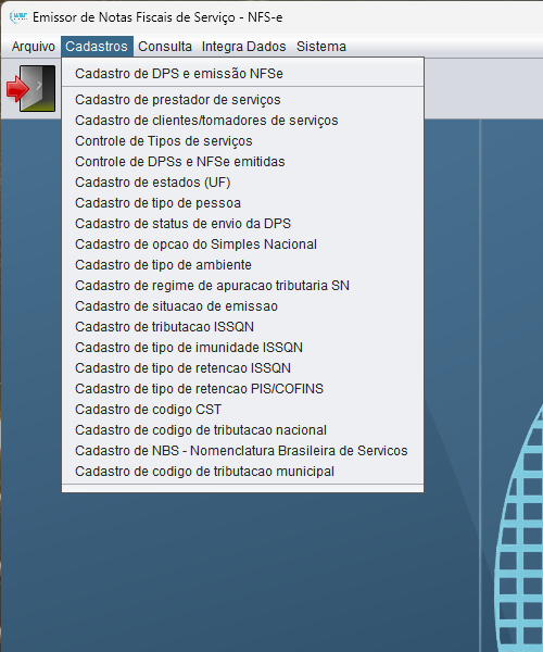 1 Menu Cadastros