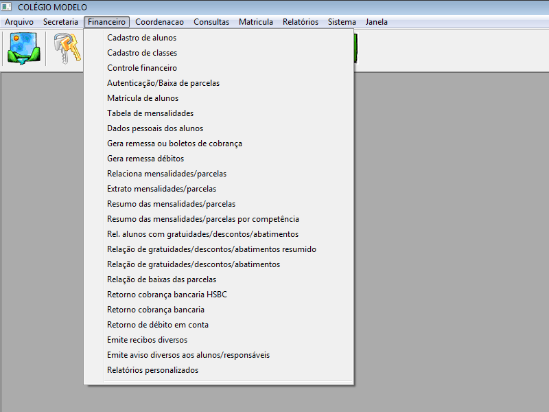 Menu Financeiro — Menu principal