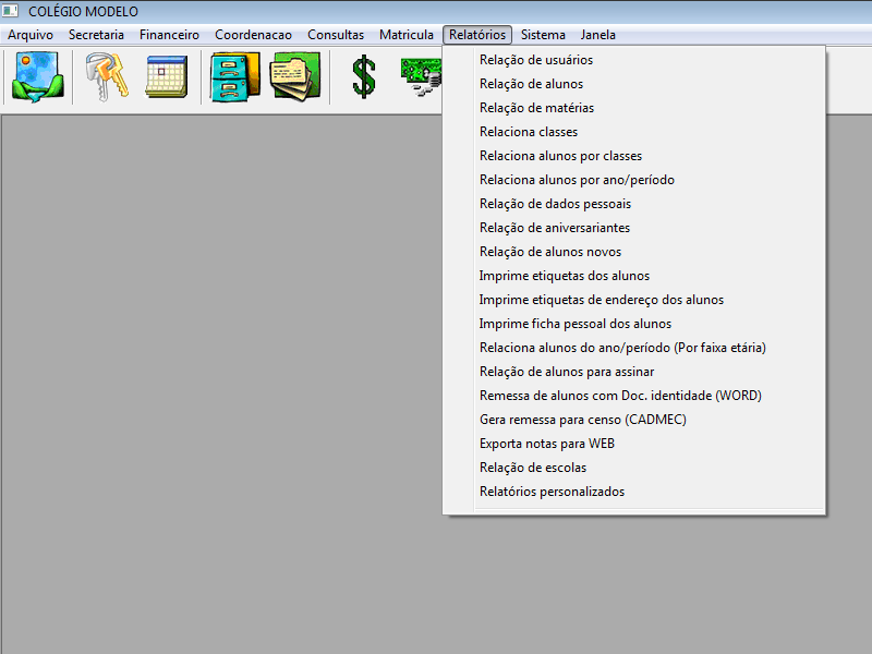 Menu Relatórios — Menu principal