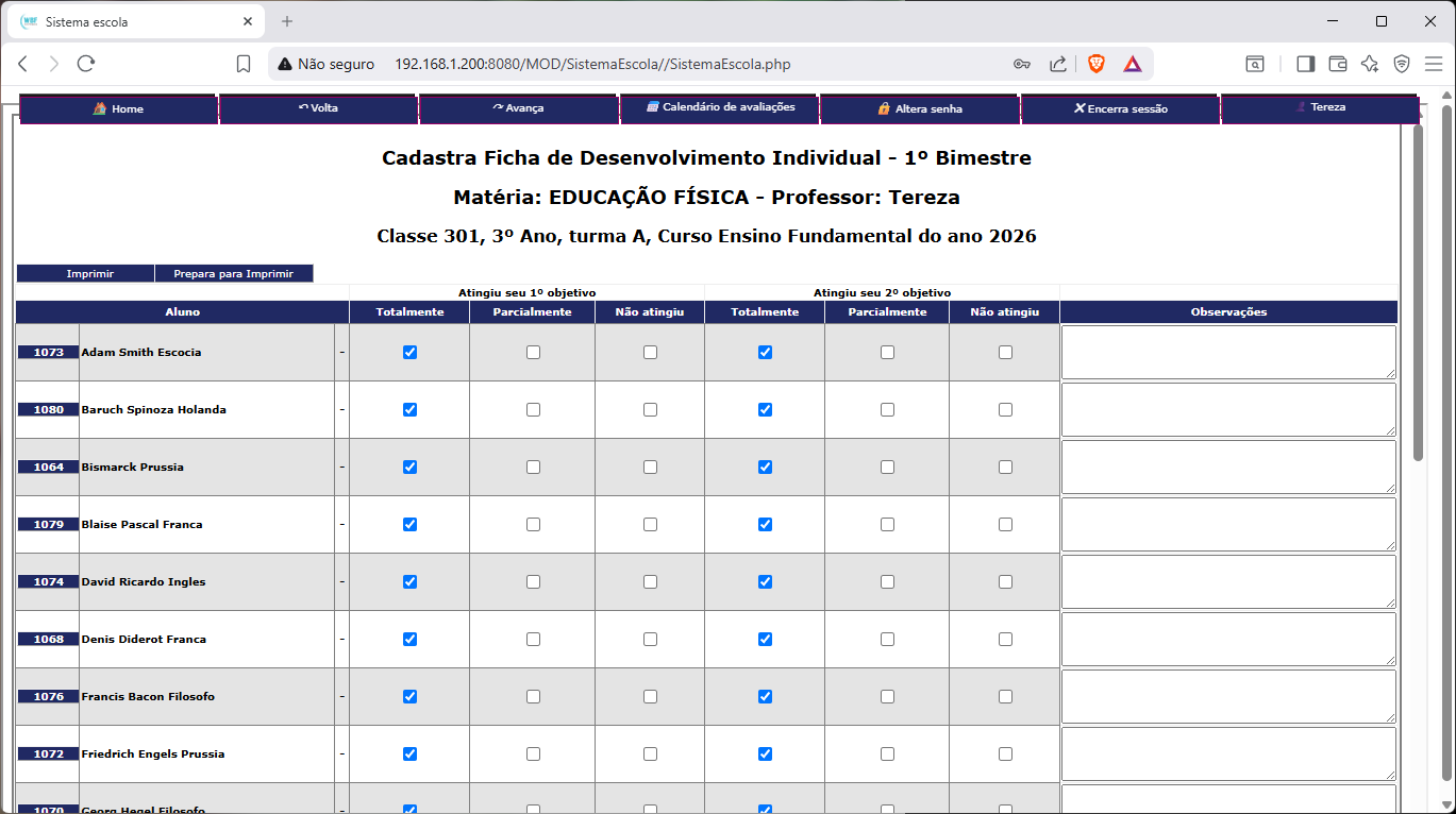 Portal para Professores e Administrativo — Acesso via navegador