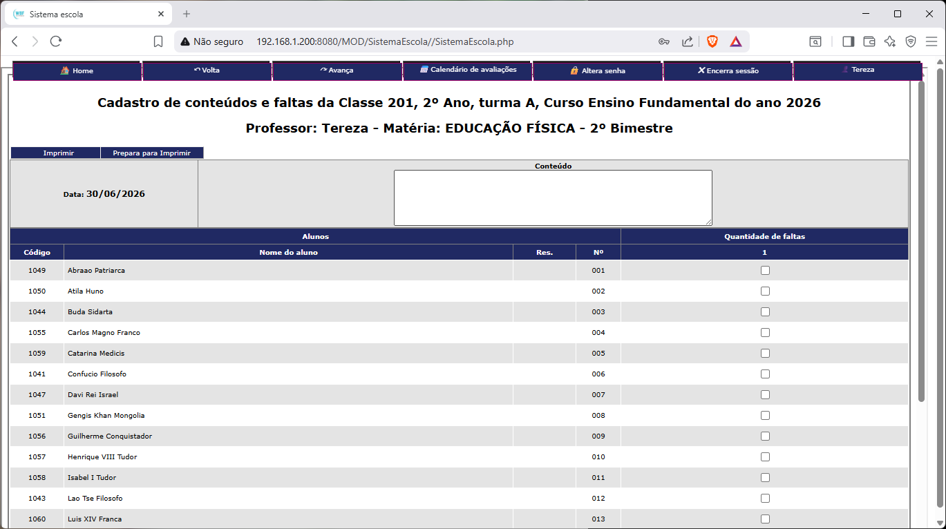Portal para Professores e Administrativo — Acesso via navegador
