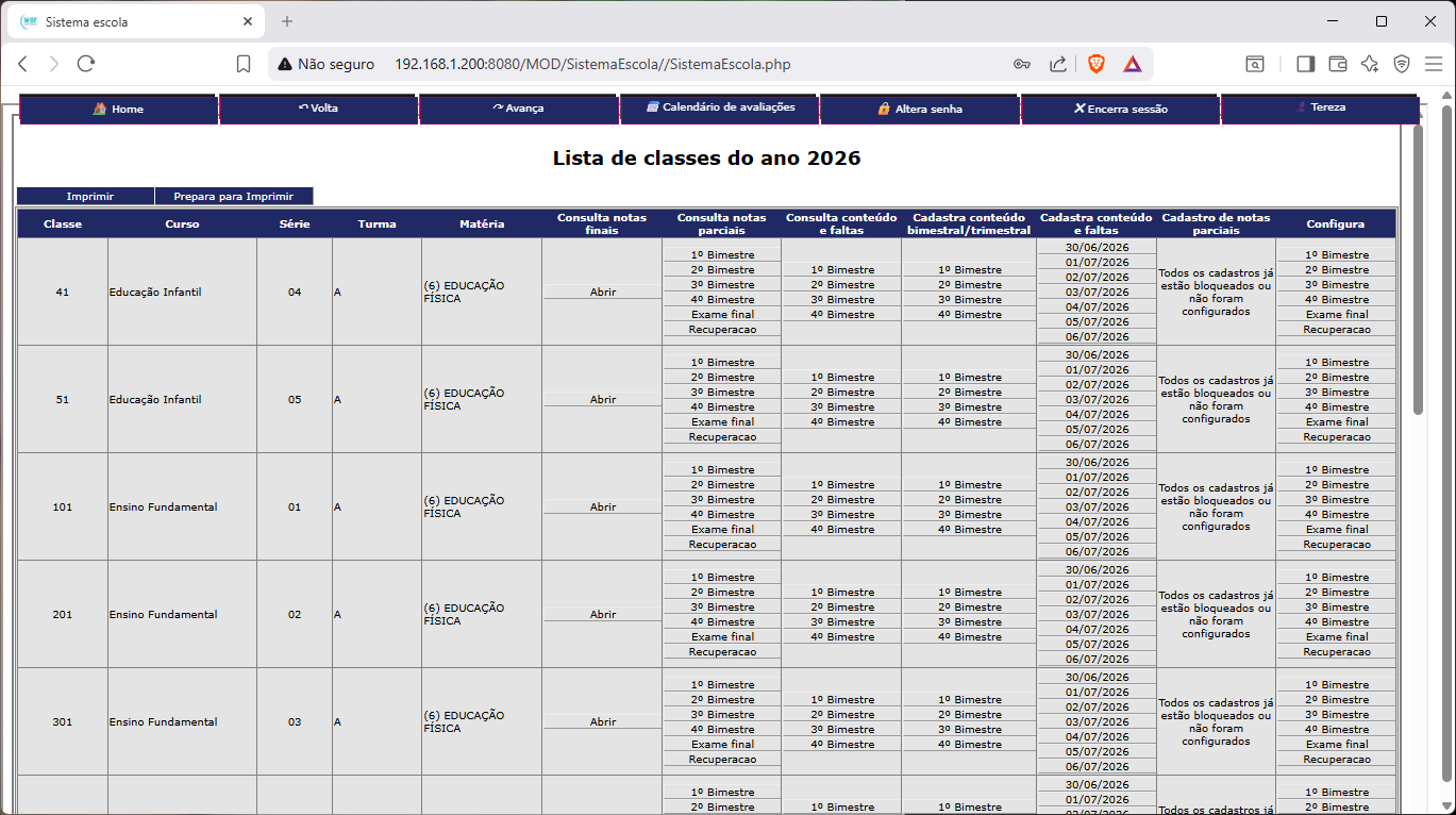 Portal para Professores e Administrativo — Acesso via navegador