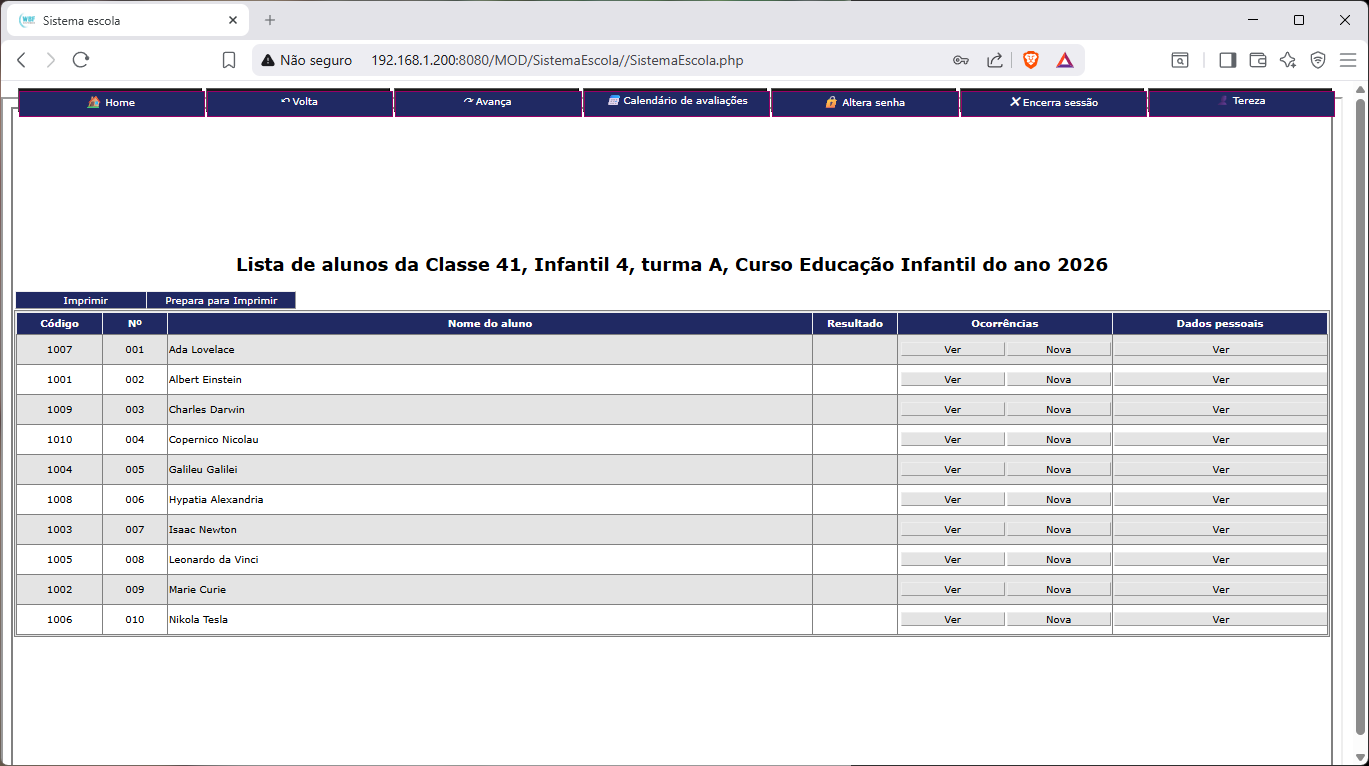 Portal para Professores e Administrativo — Acesso via navegador
