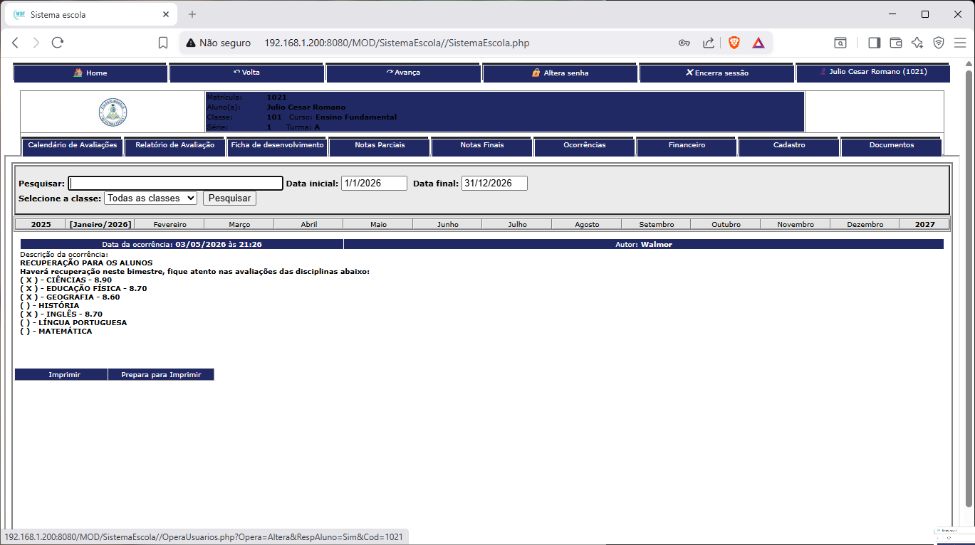 Portal para Pais, Responsáveis e Alunos — Acesso via navegador