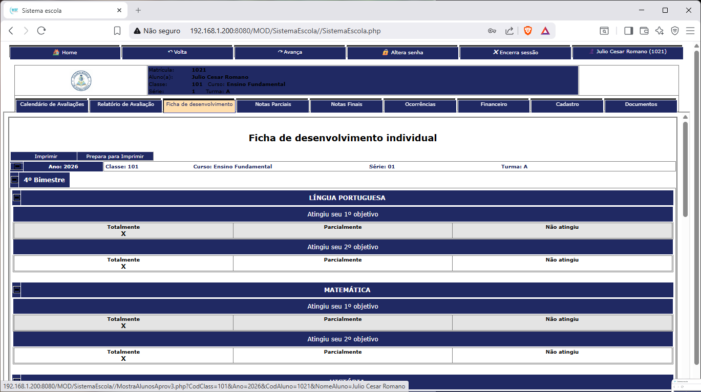 Portal para Pais, Responsáveis e Alunos — Acesso via navegador