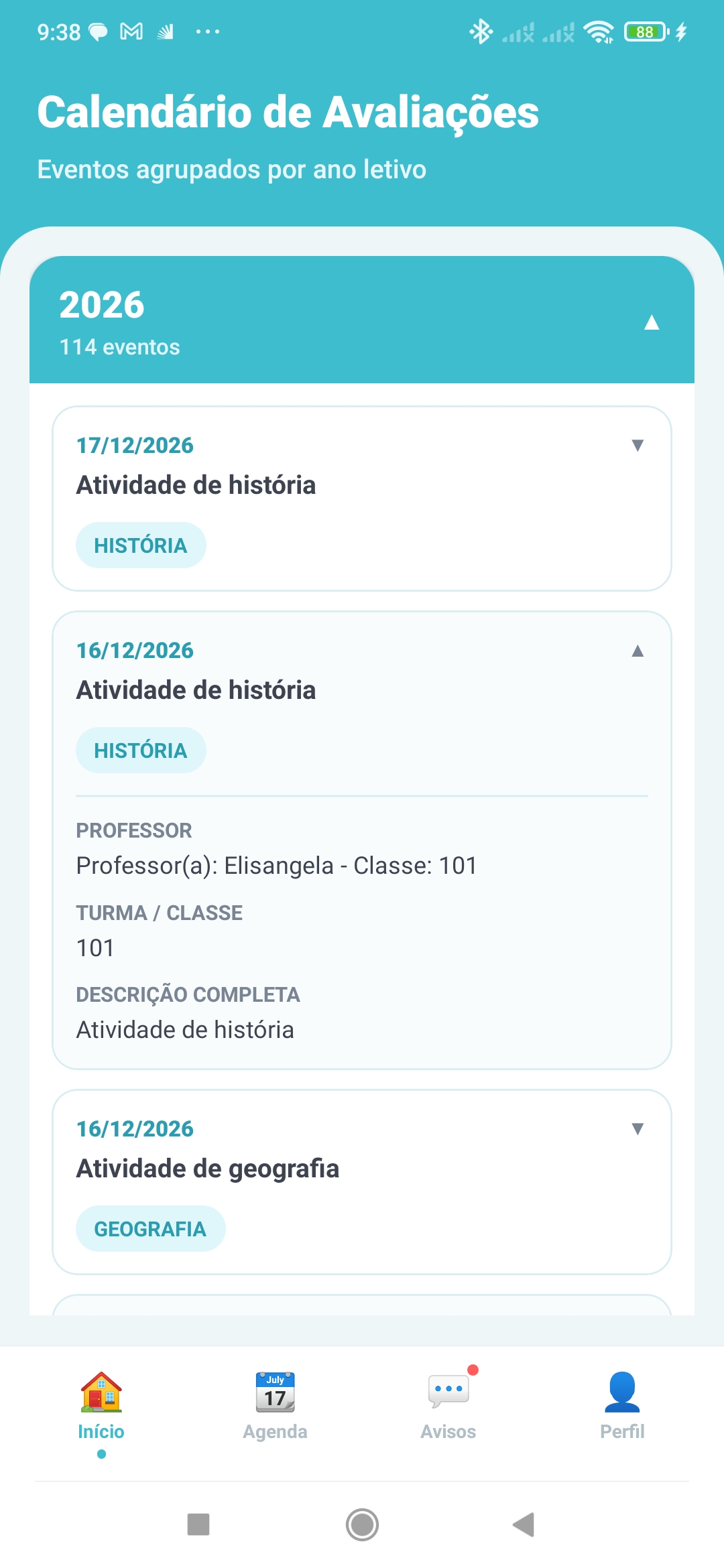 Calendário de Avaliações — Android